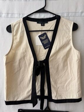 Monteau Linen Blend 2Pc Skirt Set Cream Black Trim women’s size M NWT(A533)